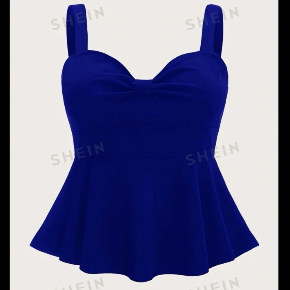 3 for $10 🛍️ SHEIN Classy Plus Royal Blue Solid Ruched Detail Peplum Tank Top